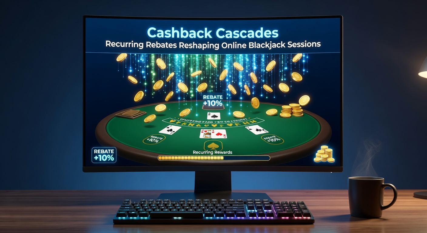 Screenshot of an online casino dashboard displaying a cashback rebate notification during a live blackjack game, with cascading rebate icons