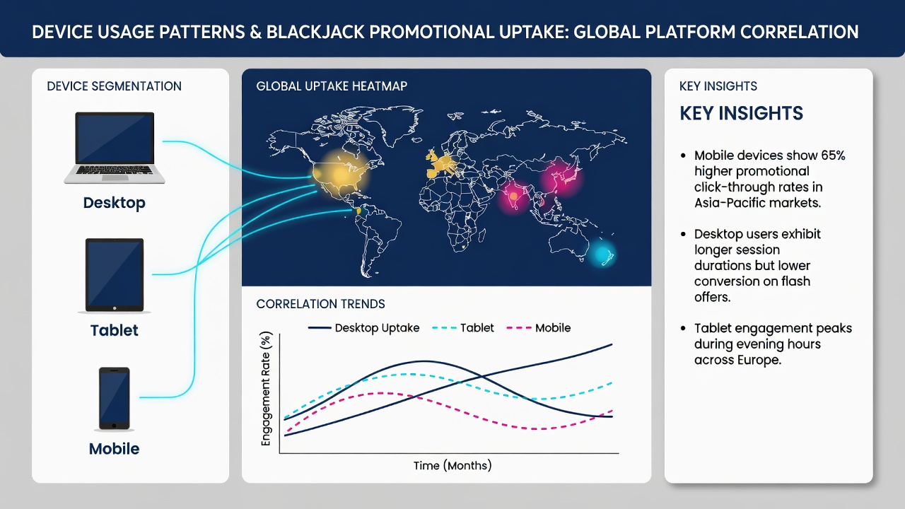 Infographic illustrating correlations between device types and blackjack bonus redemption across platforms