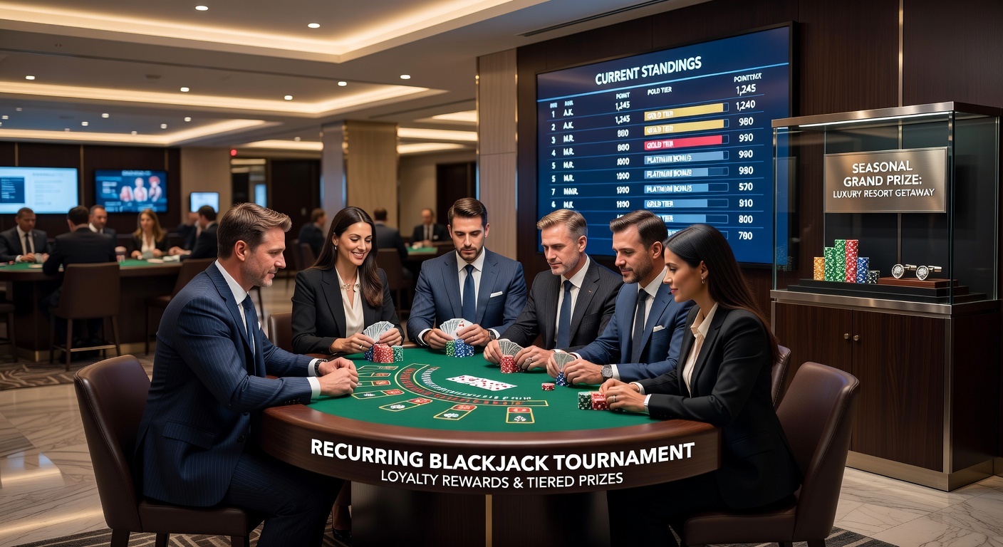 Detailed view of leaderboard tracking and reward distribution in blackjack tournaments
