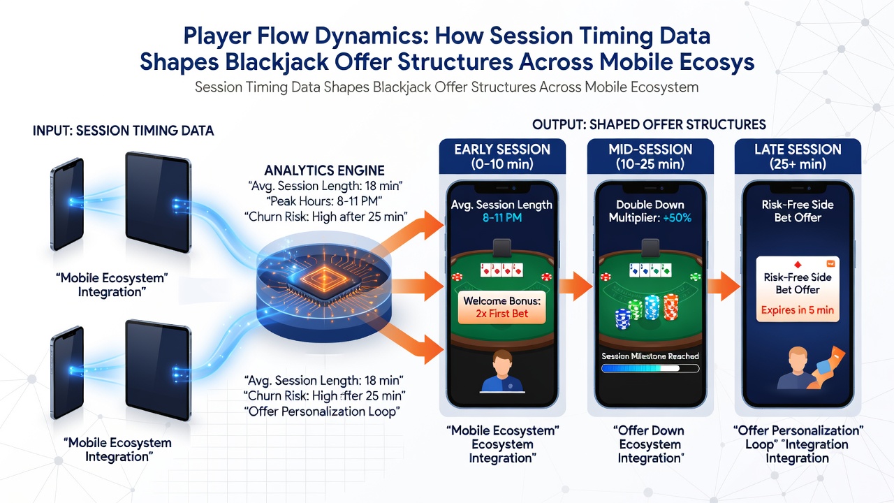 Heatmap visualization of blackjack session lengths across mobile platforms and offer response rates