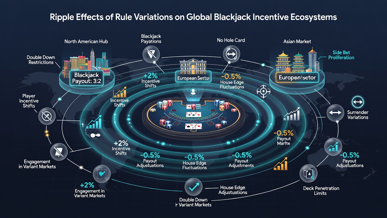 Data charts illustrating incentive adjustments following blackjack rule changes in multiple global regions