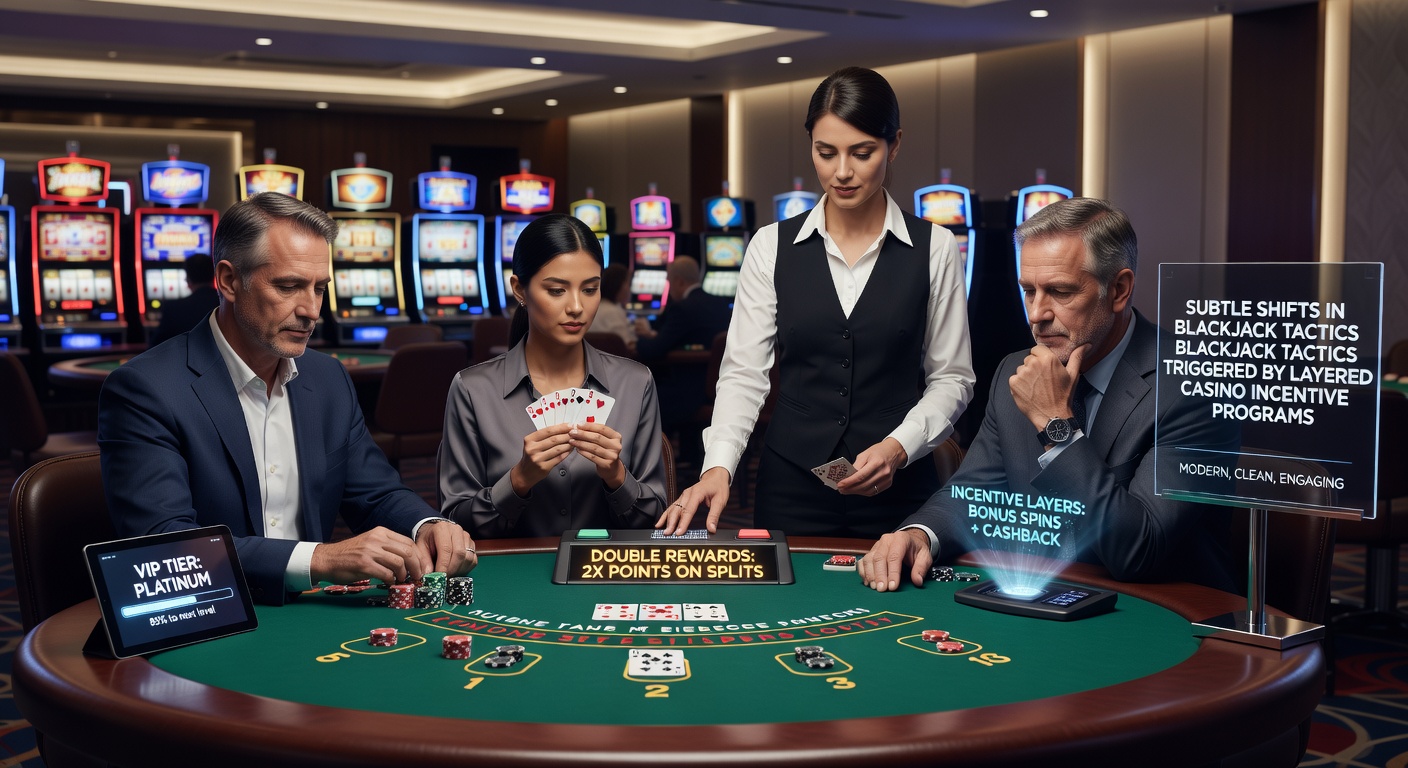 Players reviewing reward tiers on mobile devices at a blackjack table during an extended session